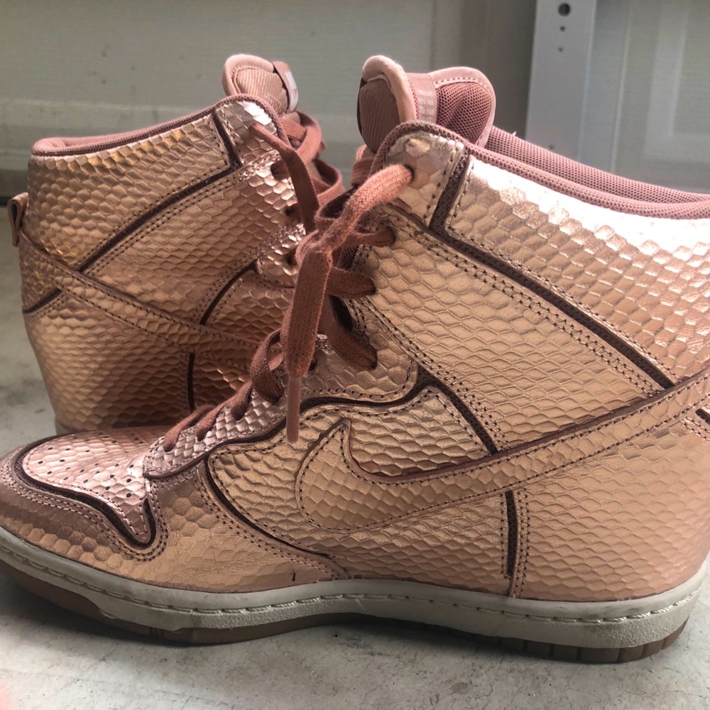 Nike Dunk Sky Hi Wedge Sneaker. Rose Gold.  RARE!